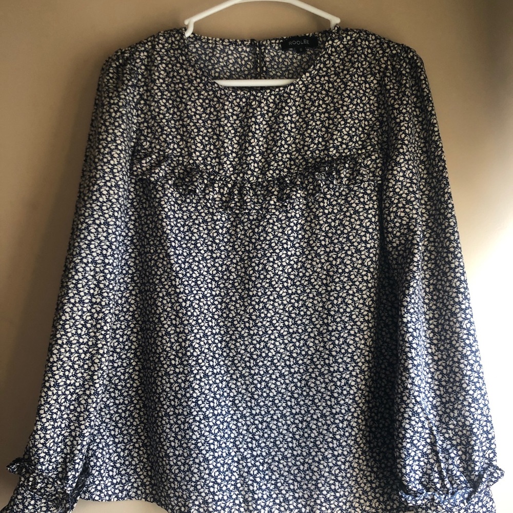 Roolee Navy and white ruffle top.